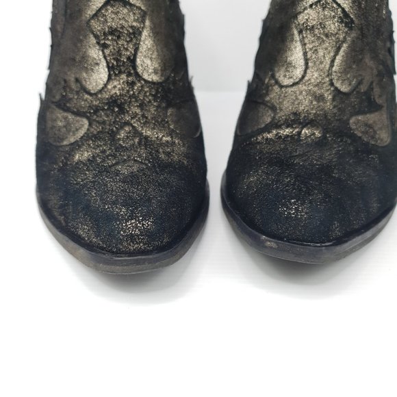 Wittner Wasson Suede Cowboy Boot Black Gold Sparkle Star Block Heel Size 37 - Picture 13 of 13